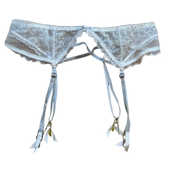 Y2K Sheer White Lace Garter Belt With Adjustable Straps & Floral Embroidery - Picture 1 of 4